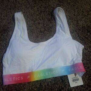 Fabletics White Sports Bra with Rainbow Band Medium